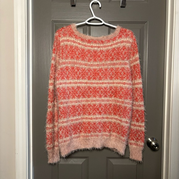 Jessica Simpson New Very Fuzzy Sweater Tunic M Deep Coral Ivory Plush - Picture 9 of 11